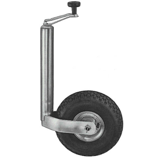 Støttehjul, støttebelastning 150 kg, galvaniseret, Ø 48 mm rør, pneumatisk hjul, stålfælg