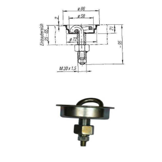 Rundt surringstrag med skrue & ring Ø 86 mm, installationsdybde 21 mm, 2000 daN